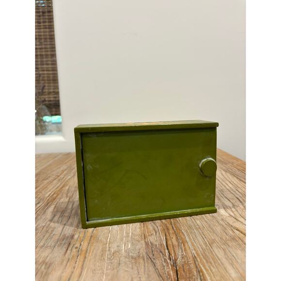 Vintage Boho Floral Tissue Box Cover Hand Painted Green Folk Art 1970s Decoupage - Picture 6 of 7